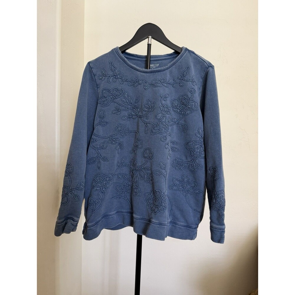 Coldwater Creek Lara Vinnua Women's XL Blue Floral Embroidered Cotton Pullover